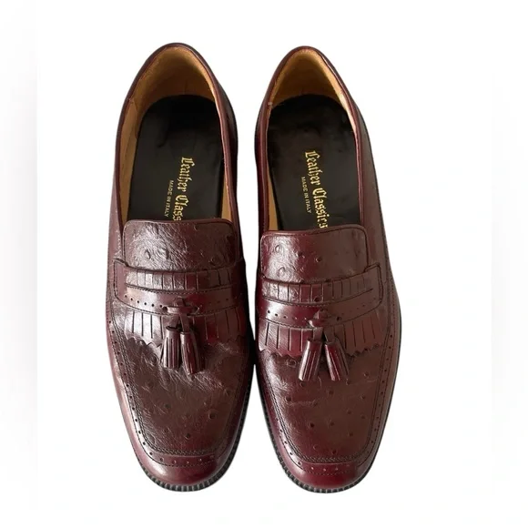 leather classics made in italy OstrichTassel Loafers Size:10.5